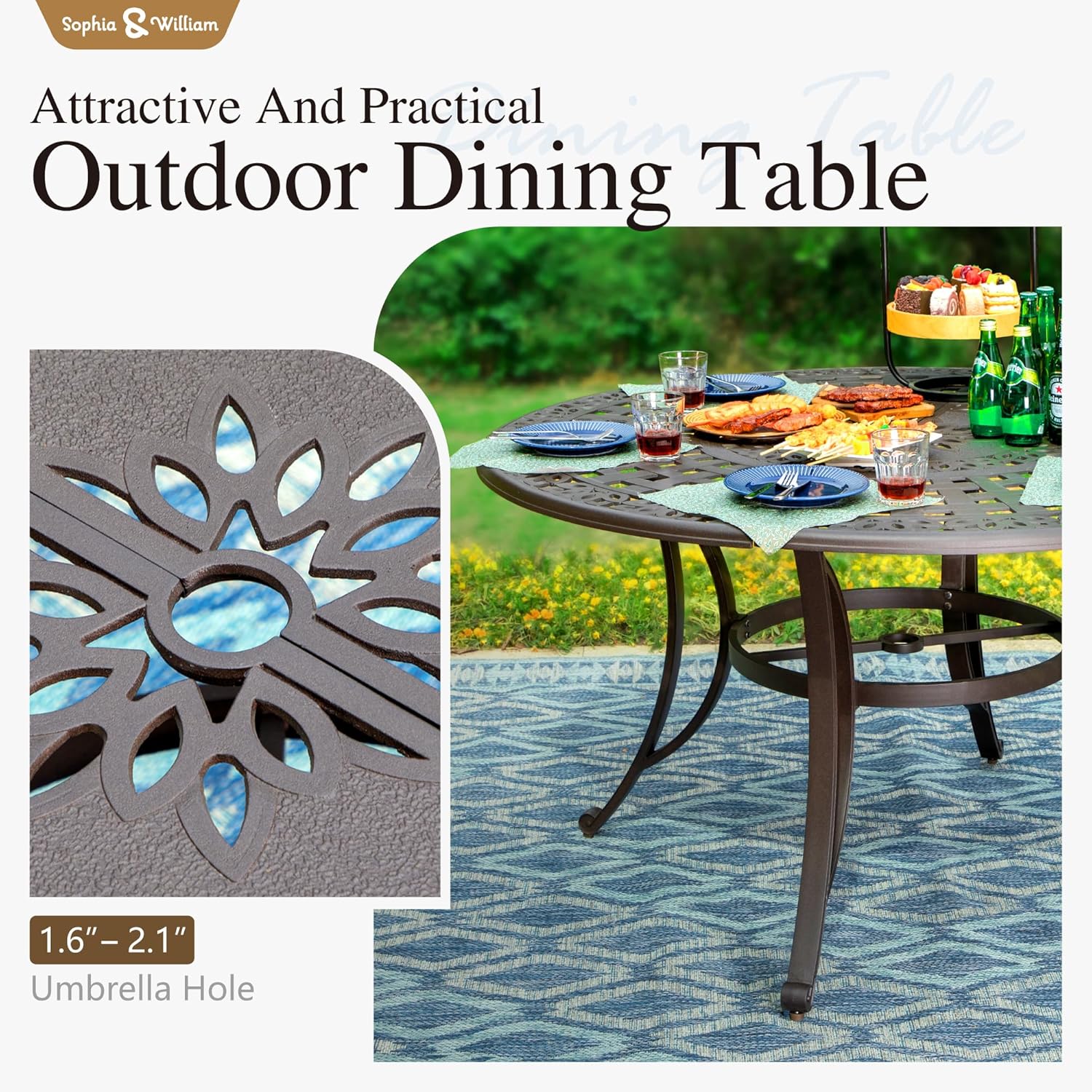 Sophia & William 7 Pieces Cast Aluminium Patio Dining Furniture Set for 6